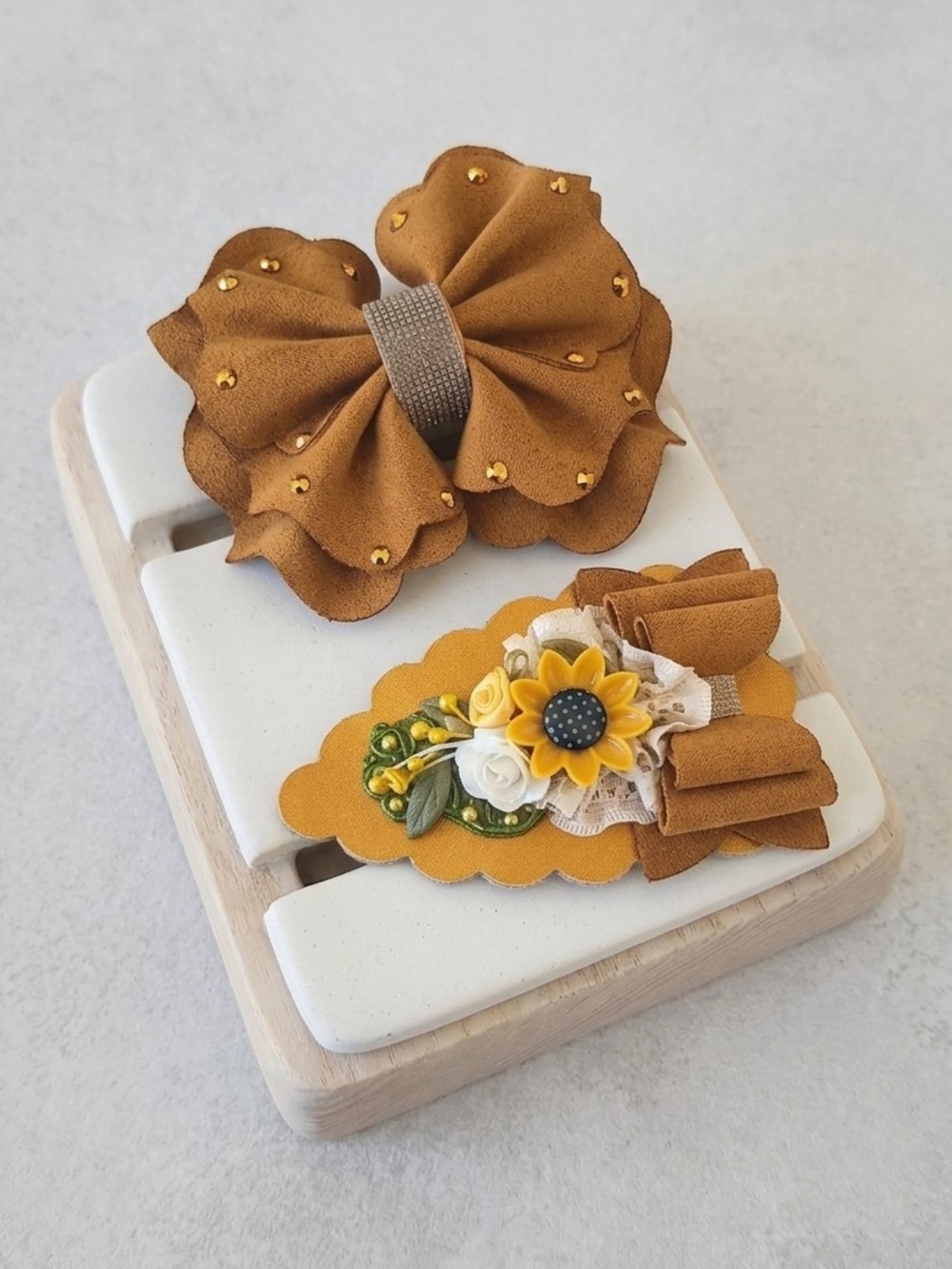 Sunflower Bow & Matching Hair Clip Set